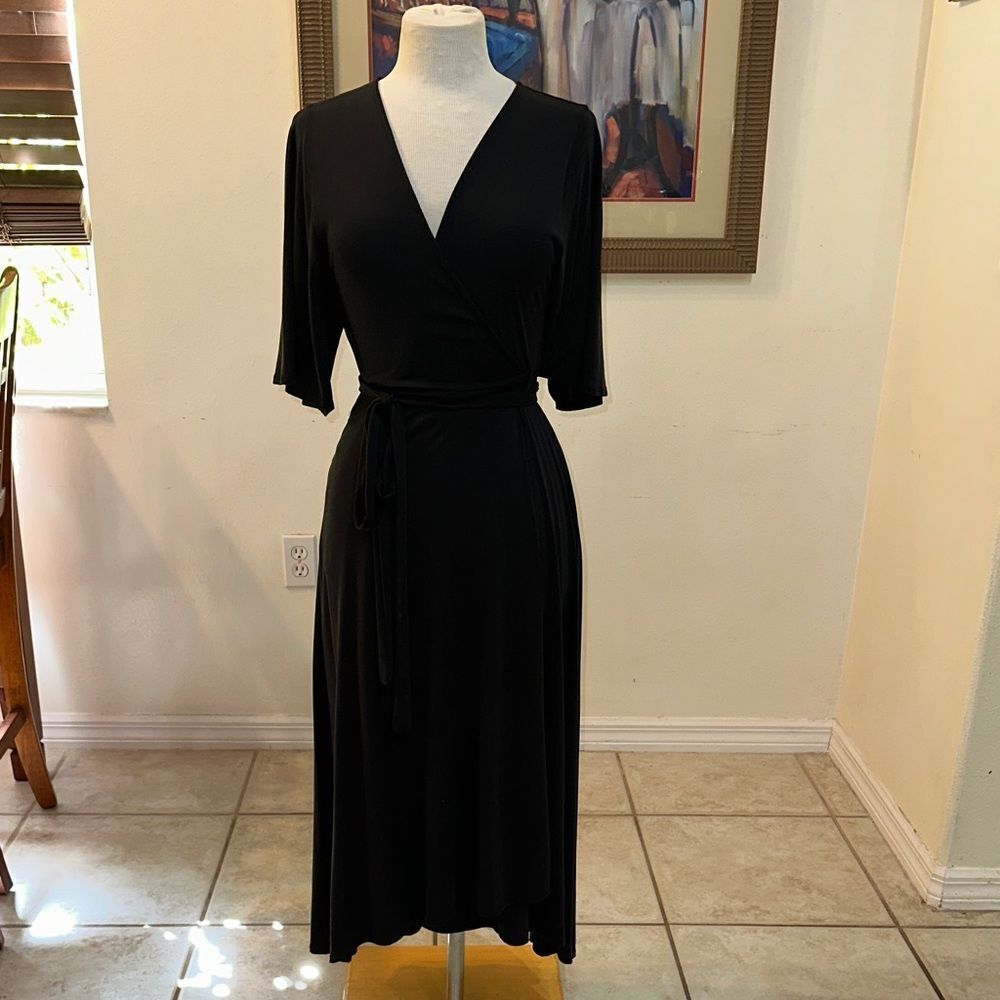 Yana K.  Stretchy Cotton Black Short Sleeve Wrap Dress Size Small